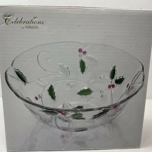 Mikasa Merry Holly glass bowl 11” diameter - Picture 2 of 9